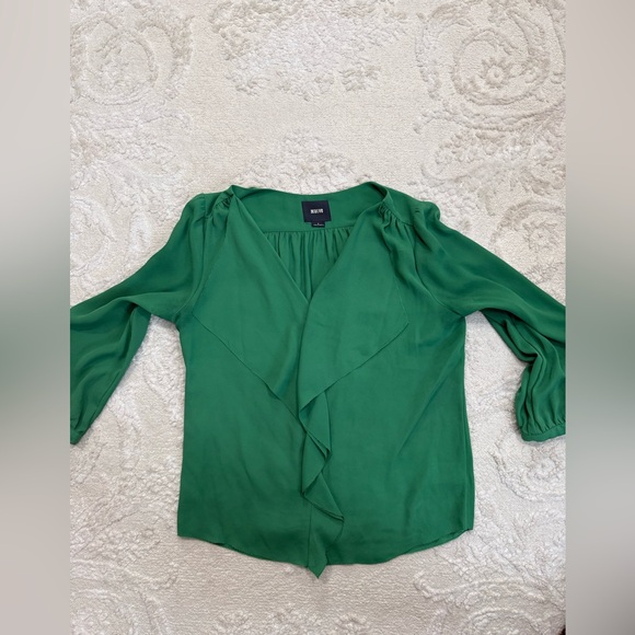 Maeve Tops - Maeve Anthropologie Green‎ Ruffle Front Blouse Size 6 Long Sleeve